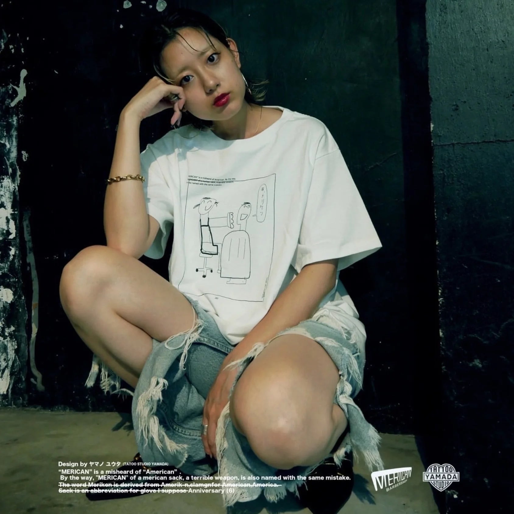 TATTOO STUDIO YAMADA x MERICAN BARBERSHOP / MERICAN (6) TEE 2024 NON-BINARY VER.