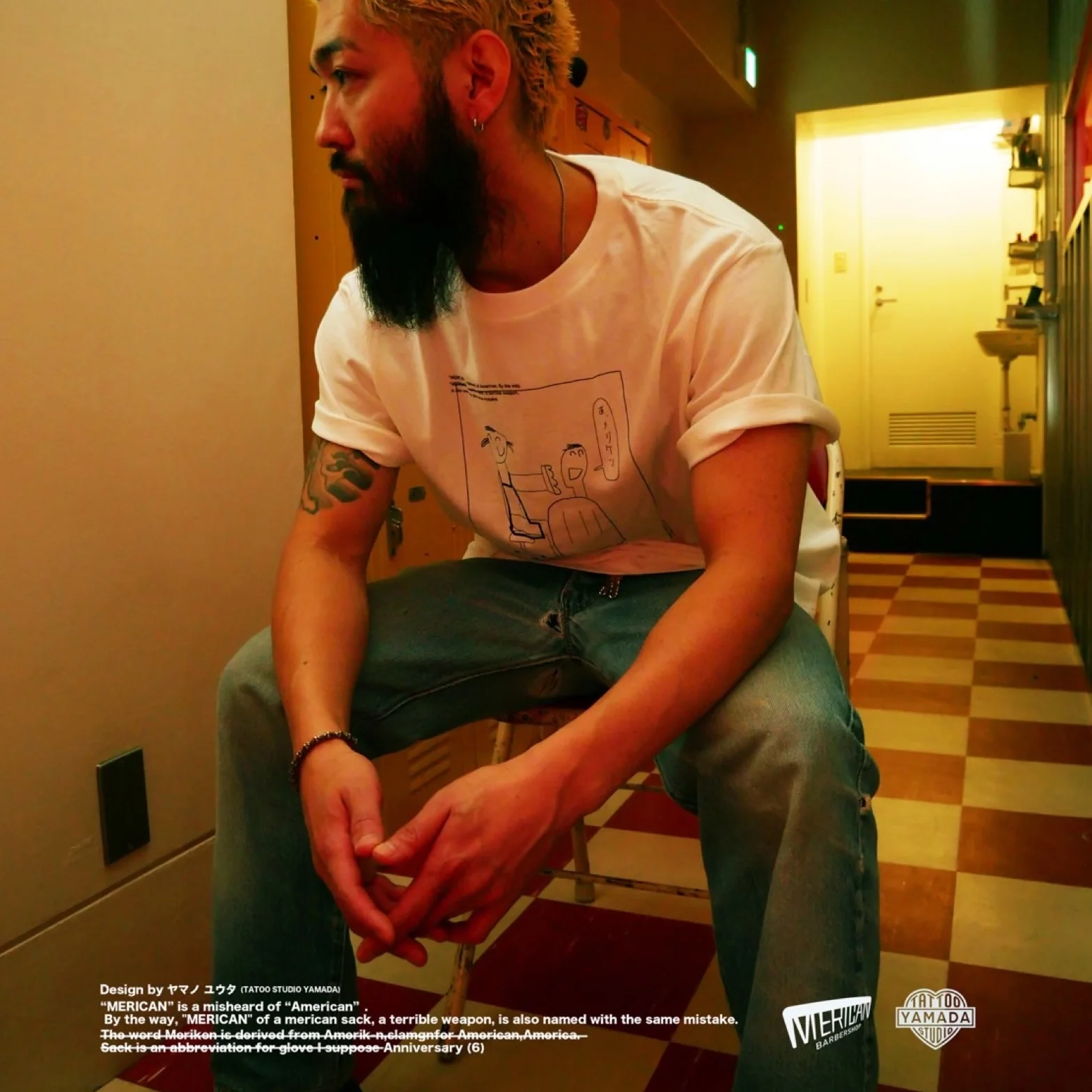 TATTOO STUDIO YAMADA x MERICAN BARBERSHOP / MERICAN (6) TEE 2024 NON-BINARY VER.